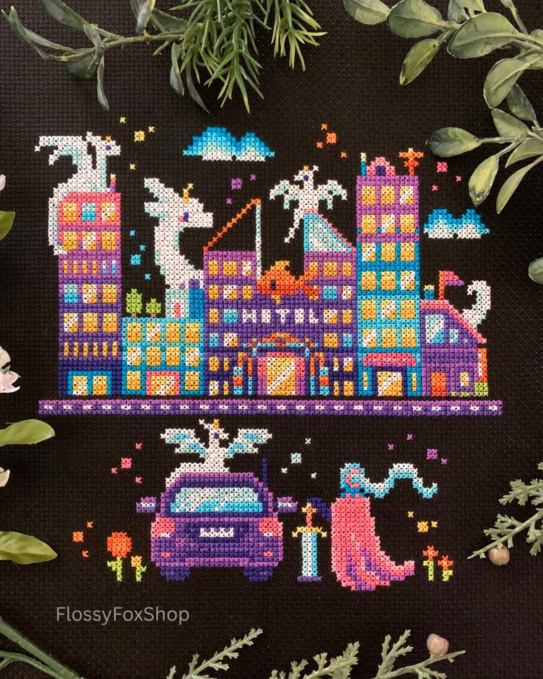 Dragon City - Modern Fantasy Cross Stitch Pattern PDF - Etsy