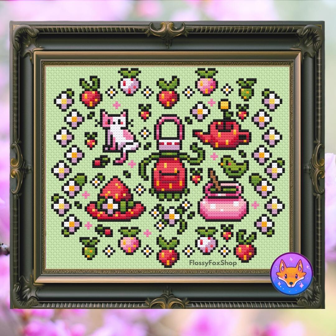 Strawberry Witch - Modern Fantasy Spring Cross Stitch Pattern PDF - Etsy