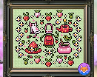 Strawberry Witch - Modern Fantasy Spring Cross Stitch Pattern PDF