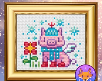 Tiny Flying Piggy - Cross Stitch Pattern PDF - Modern Fantasy - Christmas Ornament Cross Stitch Pattern PDF