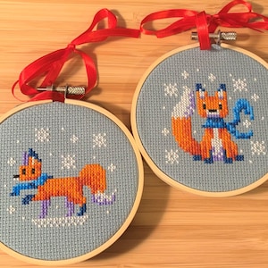 Christmas Fox Ornaments - Set of 2 - Cross Stitch Patterns PDF