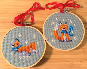 Christmas Fox Ornaments - Set of 2 - Cross Stitch Patterns PDF