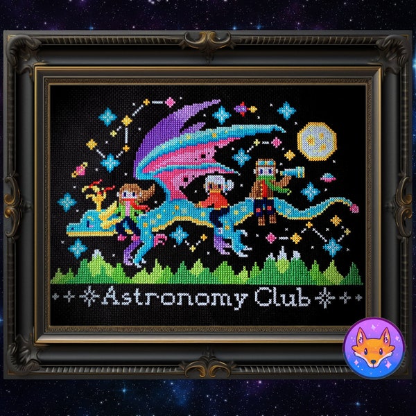 Astronomy Club - Dragon Riders - Modern Fantasy Cross Stitch Pattern PDF