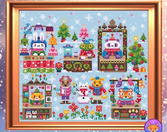 Christmas Craft Fair - Animal Market - Fairytale Village - Cross Stitch Pattern PDF