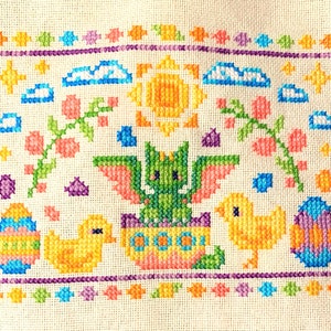 Easter Dragon - Modern Fantasy Holiday Cross Stitch Pattern PDF image 2