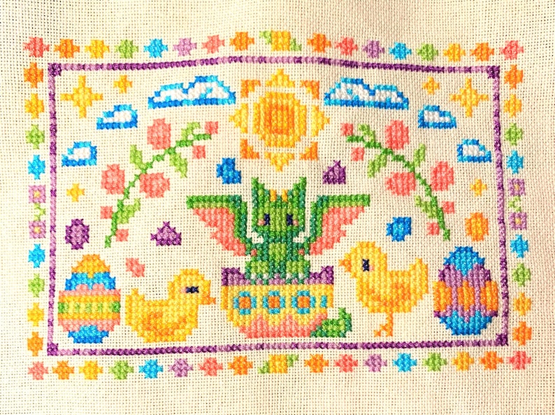 Easter Dragon - Modern Fantasy Holiday Cross Stitch Pattern PDF image 2