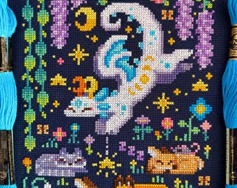 Moonlight Dragon - Fantasy Cross Stitch Pattern PDF