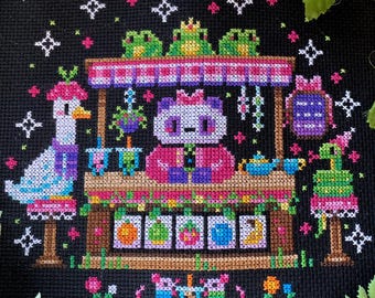 Panda Cafe - Modern Fantasy Cross Stitch Pattern PDF