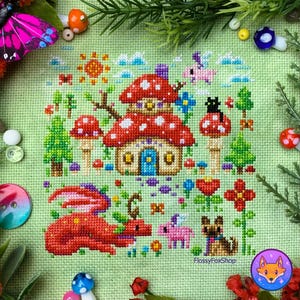 Mushroom Cottage - Cozy Modern Fantasy Cross Stitch Pattern PDF