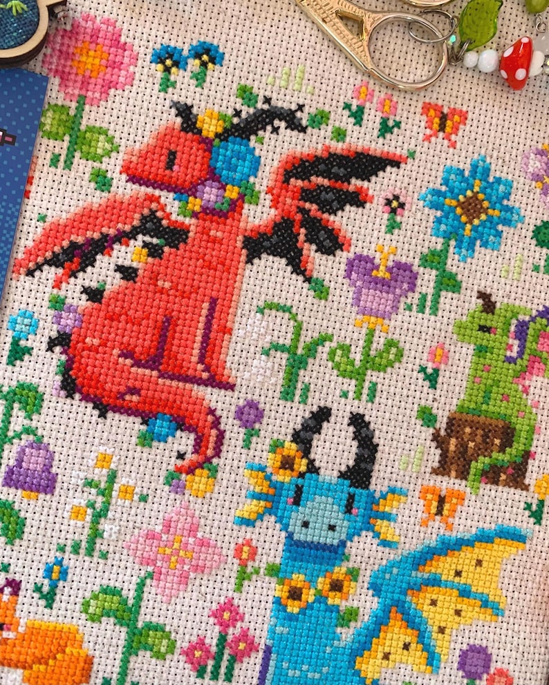 Flower Dragon Meadow Stitch-Along - 6 Month Fantasy Cross Stitch-Along Pattern PDF image 8