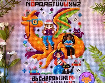 The Librarian - Modern Fantasy Dragon Bookish Cross Stitch Pattern PDF