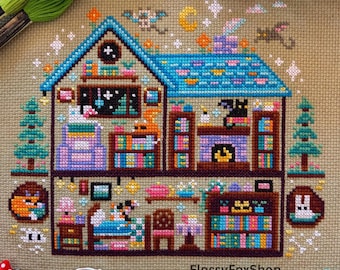 Cat Dragon House - Cozy Fantasy Cross Stitch Pattern PDF