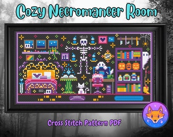 Mysigt Nekromantrum - Mysig häxscen Halloween - Korsstygnsmönster PDF