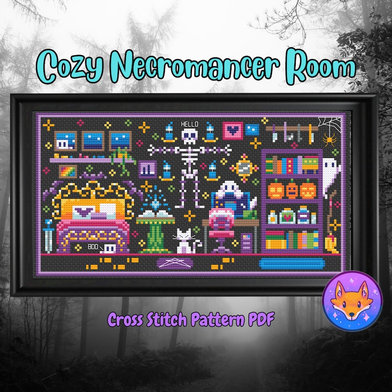 Cozy Necromancer's Room - Cozy Witch Scene Halloween - Cross Stitch Pattern PDF image 1