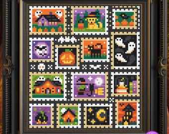 Halloween Postage Stamp Sampler - Cross Stitch Pattern PDF