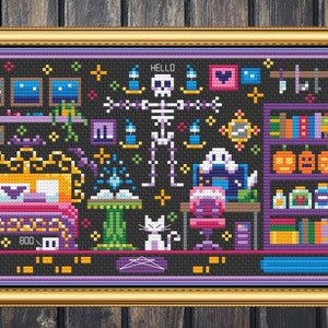 Cozy Necromancer's Room - Cozy Witch Scene Halloween - Cross Stitch Pattern PDF