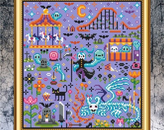 Haunted Carnival - Grim Magic - Modern Fantasy Cross Stitch Pattern PDF