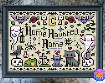 Home Is Where the Ghosts Are - Spooky Cute Modern Cottagecore Sampler - Cross Stitch Pattern PDF