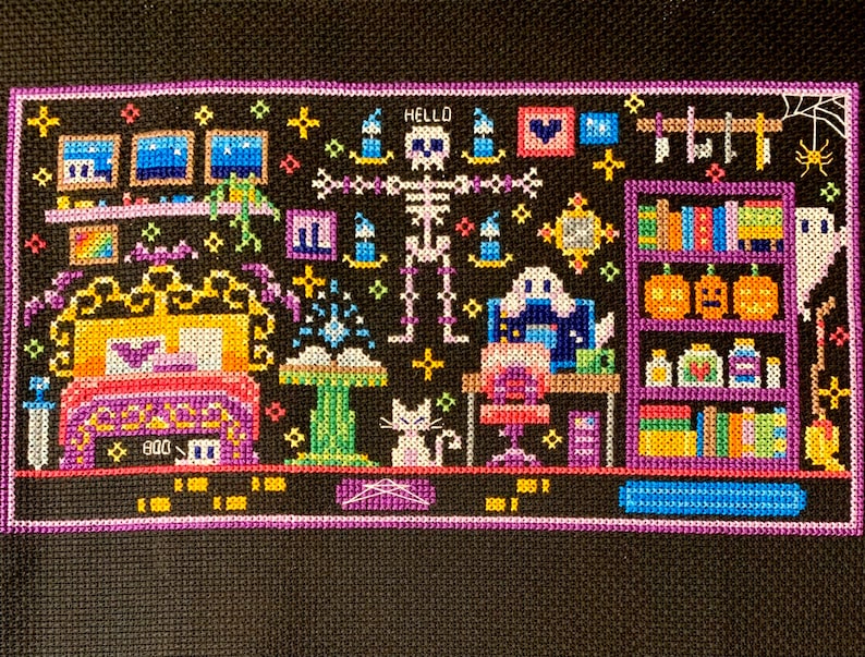 Cozy Necromancer's Room - Cozy Witch Scene Halloween - Cross Stitch Pattern PDF image 3