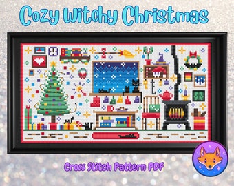 Cozy Witchy Christmas - Cozy Witch Scene - Cross Stitch Pattern PDF