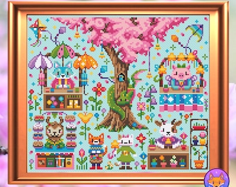 Spring Flower Festival - Modern Fantasy Cross Stitch Pattern PDF