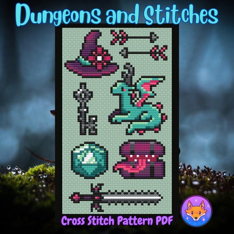Dungeons and Stitches Mini Sampler - Modern Fantasy Cross Stitch ...