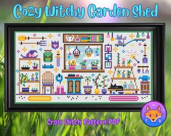 Cozy Witchy Garden Shed - Modern Fantasy - Cross Stitch Pattern PDF
