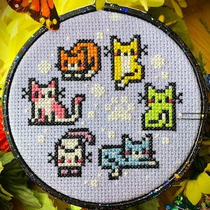 Sparkle Cats - Rainbow Modern Cross Stitch Pattern PDF