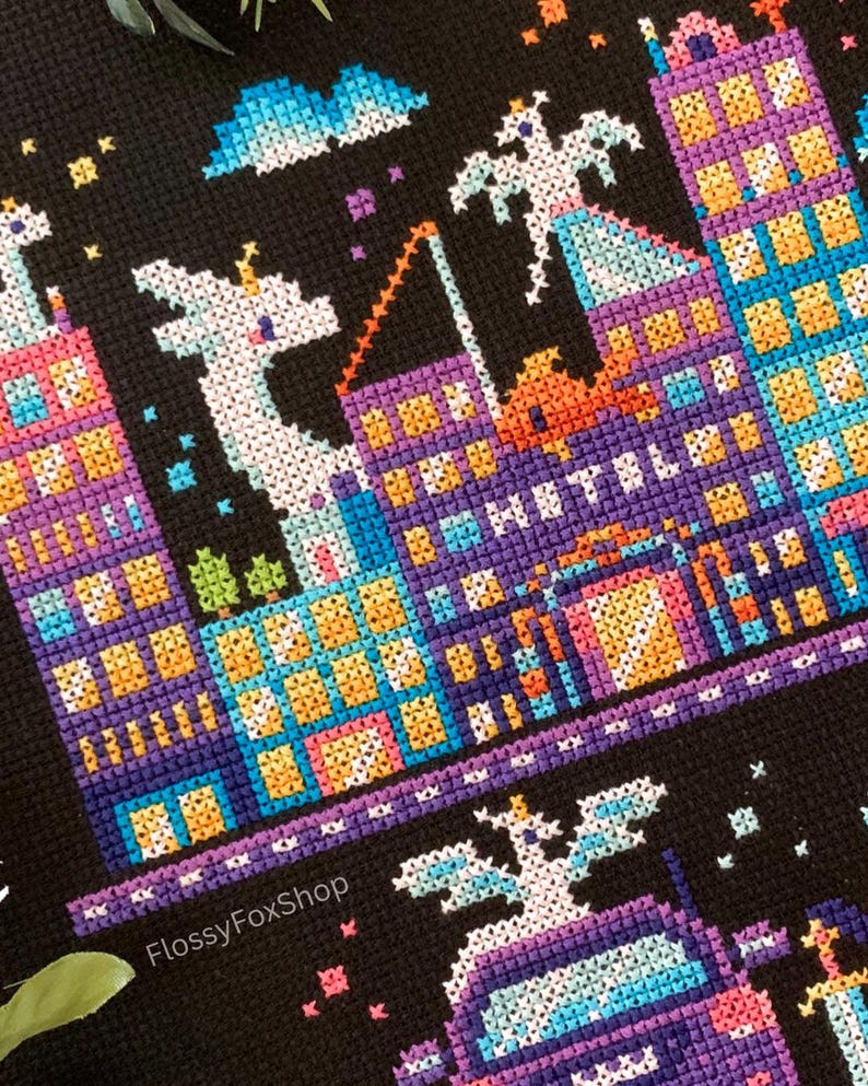 Dragon City - Modern Fantasy Cross Stitch Pattern PDF - Etsy