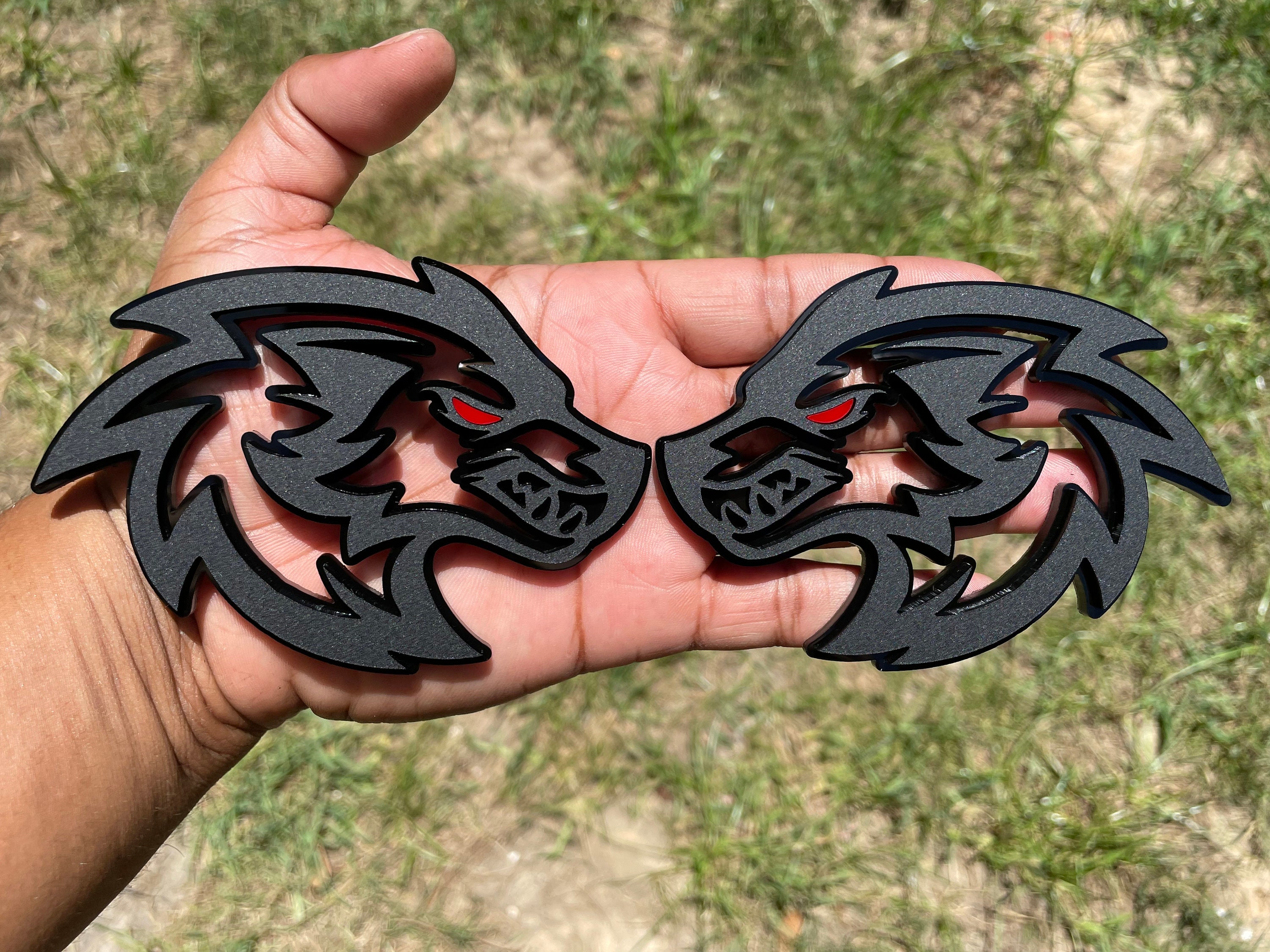 Red Eye Wolf Car Emblem Badges Matte Black Custom New Etsy