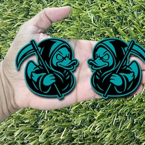 Angry Reaper Rubber Duck Car Emblem Badges Teal on Glossy Black Custom Fender Badges New Aggressive