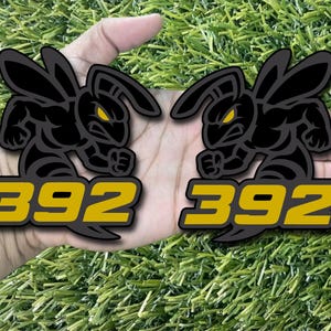 Yellow Eyes and 392 Hornet Badges Emblem BEE (2) Matte on Black BADGES Fender Angry Aggressive