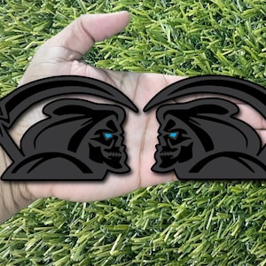 Light Blue Eye Reaper Emblem Badge Set Matte Black on Black Custom New Set of 2