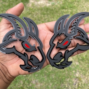 Red Eye Angry Goat Car Emblem Badge Custom Matte Black On Black