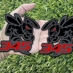 Red Eyes and 345 Hornet Badges Emblem BEE (2) Matte on Black BADGES Fender Angry Aggressive