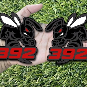 Red Eyes and 392 Hornet Badges Emblem BEE (2) White Teeth and Wings Matte on Black BADGES Fender Angry Aggressive