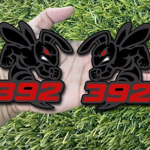 Red Eyes and 392 Hornet Badges Emblem BEE (2) White Teeth Matte on Black BADGES Fender Angry Aggressive
