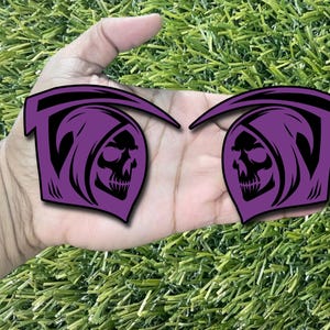 Reaper Emblem Badge Set of 2 Purple on Black Custom New.