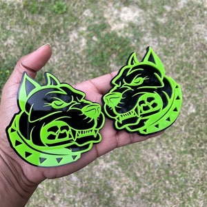 Angry Pitbull Car Truck Emblem Badge Lime Green On Black New