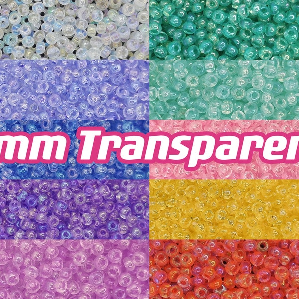 20 Grams Transparent 10 Colors Seed Beads for DIY Jewelry Craft Making | 3mm (8/0) Beads in tube or bag | Holographic Seed Beads