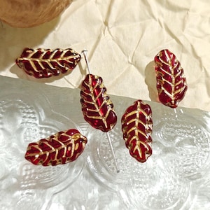 8x15mm Transparent Clear Red Gold Long Leaf Beads Czech Glass Beads Leaves Center Drilled, 10pc
