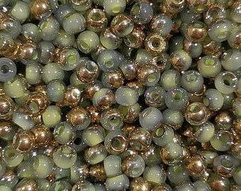 4 mm halfgoud #4 | 20 gram half goudkleurige gevulde rocailles voor doe-het-zelf sieraden maken | 4 mm (6/0) kralen in zakje groene rocailles