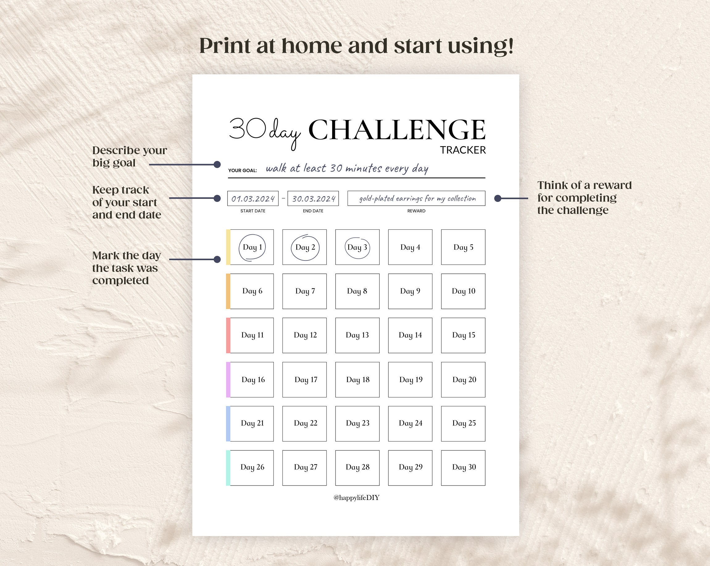 30 Day Challenge Tracker Printable I 30 Day Goal Progress Tracker ...