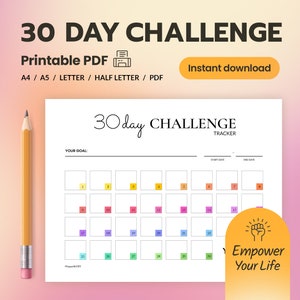30 Day Challenge Tracker Printable I 30 Day Goal Progress Tracker ...