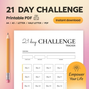 21 Day Challenge Tracker Printable  I   21 Day Goal Progress Tracker  Journal  I   PDF Printable   |   Digital Download
