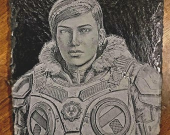 Posavasos de pizarra con grabado láser de Kait Diaz de Gears of War