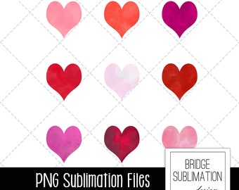 Puede incluir: Nueve corazones de acuarela en varios tonos de rosa, rojo y blanco. Los corazones están dispuestos en una cuadrícula sobre un fondo blanco.