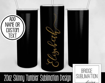 Black Solid Color Tumbler, 20oz Skinny Tumbler Sublimation Design Template, Add Custom Name /Text Black Design, Tumbler Wrap, Commercial Use