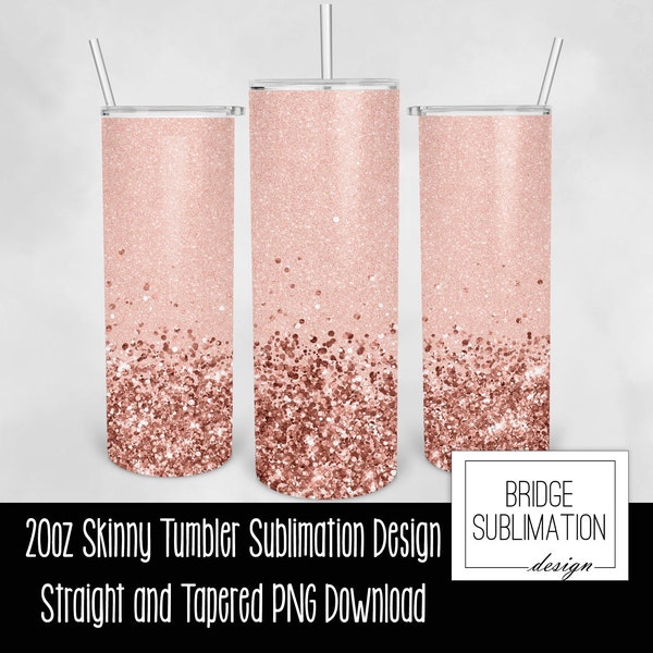 Blush Pink Glitter 20oz Skinny Tumbler Sublimation Design Template, Rose Gold Glitter Design Wrap, Digital Download PNG Instant Download