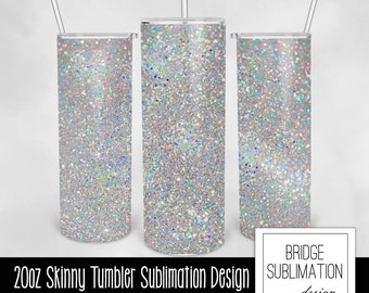 Holographic Glitter 20oz Skinny Tumbler, Glitter Sublimation Template, Wedding & Bridal Tumbler, Digital PNG Instant Download Commercial